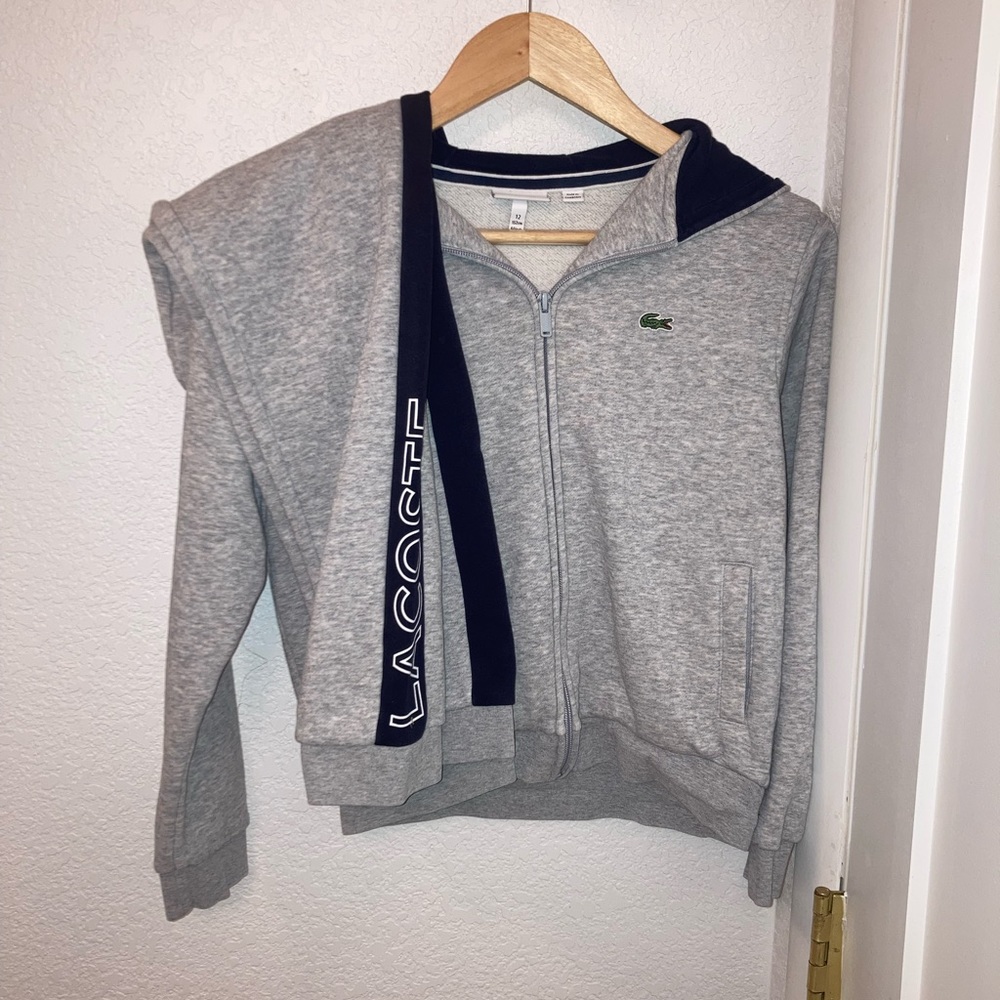 LACOSTE 2-Piece Set Joggers & Hoodie Gray & Navy SZ: 12